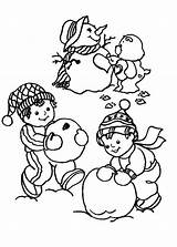 Coloring Snowman Making Children sketch template