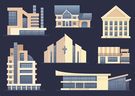 detailed images   types  buildings stock illustration