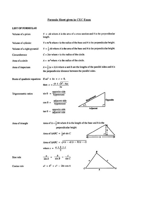 cxc csec mathematics formula sheet