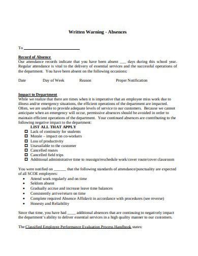 attendance warning letter templates  google docs word pages