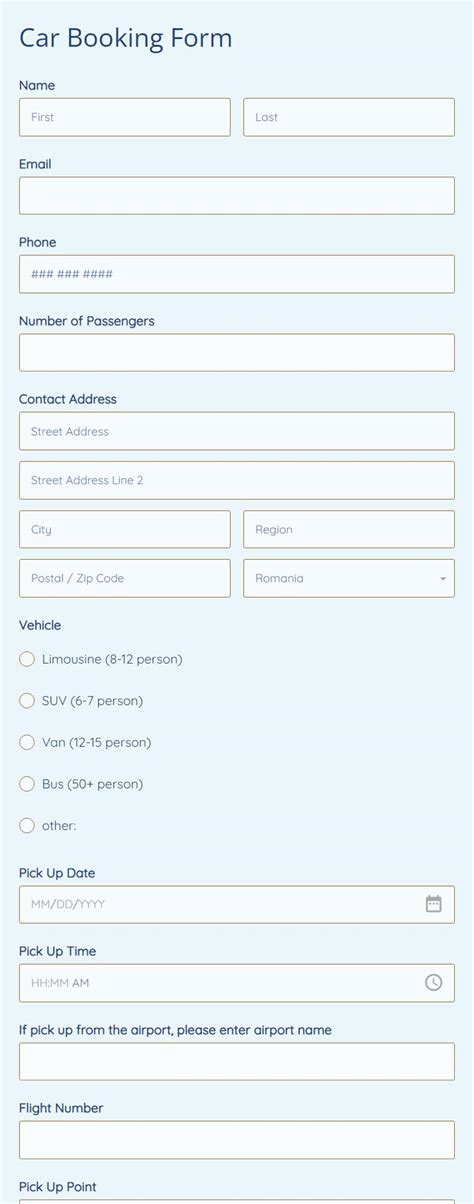 car booking form template  form builder
