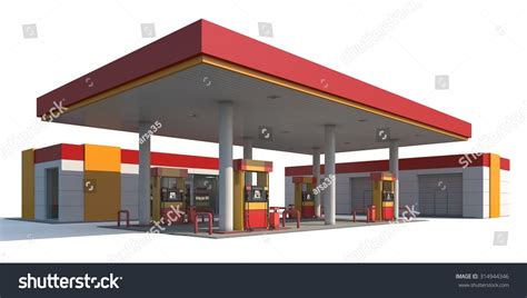 redyellow gas station isolated  white background  render stock