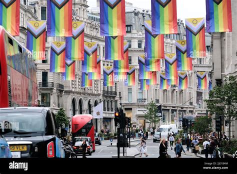 regent street london uk  june  pride flags  londons