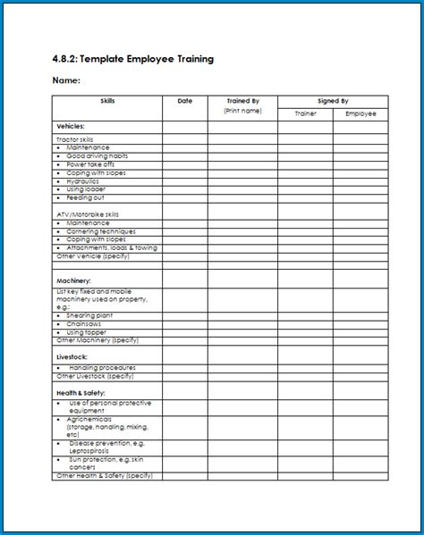 printable  employee training checklist template checklist
