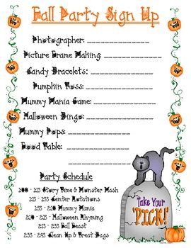 fall party sign  sheet classroom halloween party school halloween