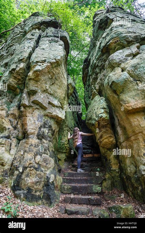 mullerthal trail   cleft   rocks   consdorf stock photo  alamy