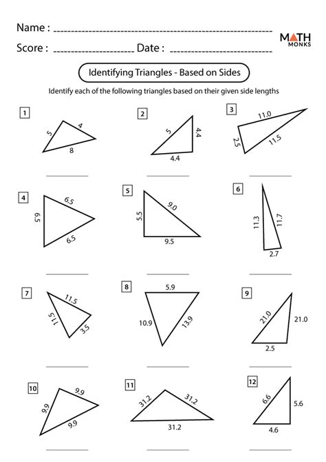 classifying triangles worksheets math monks