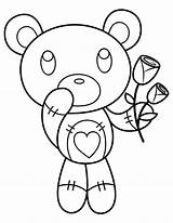 Bear Coloring Teddy Roses Valentine Pages Valentines Printable sketch template