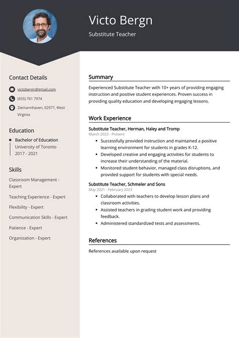 experienced substitute teacher resume   guide