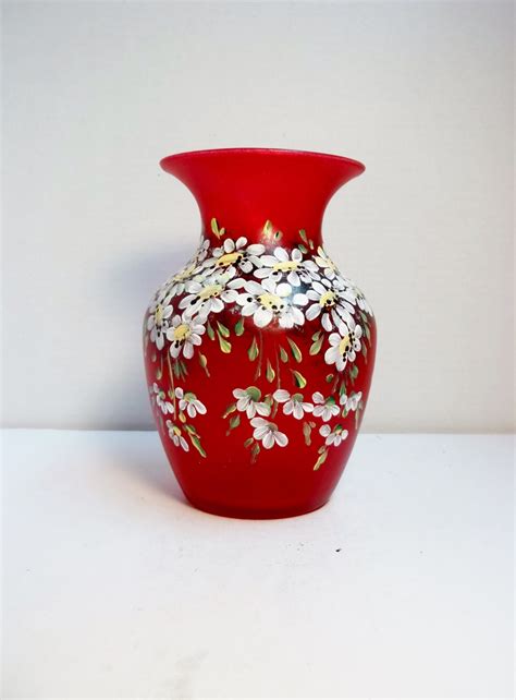 Red Glass Vase Hand Painted Scandinavian Style Design