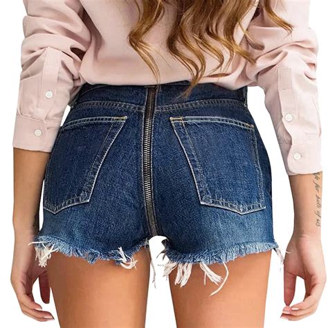 women s back zipper denim shorts soft and comfortable pants tassel wide