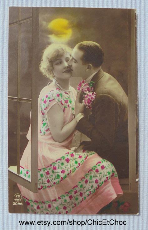 Vintage French Postcard Romantic Couple Under Moonlight Romantic