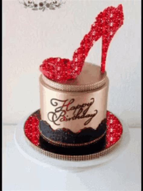 happy birthday diva sparkling red shoe cake gif gifdbcom