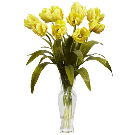 Tulips W Vase Silk Flower Arrangement Yellow