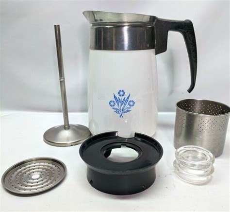 Vintage Corning Ware Cornflower Blue 6 Cup Coffee Stove Top Percolator