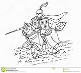 Knight Illustration Spear Medieval Ink Horse Vector Coloring Preview sketch template