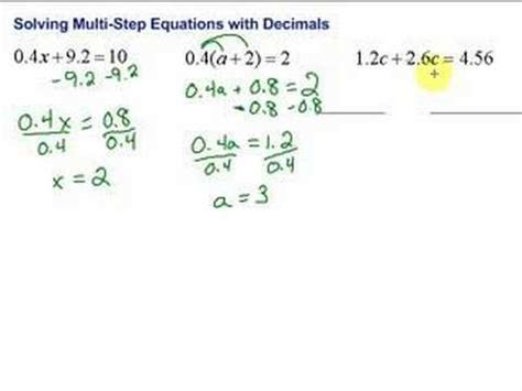 lesson   solving multi step equations  decimals youtube