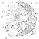 Moon Sun Celestial Coloring Drawing Pages Mandala Adult Printable Star Witch Drawings Paintingvalley sketch template
