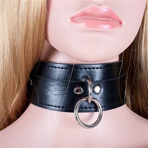 adult black leather bondage restraint collar with pull ring juguetes