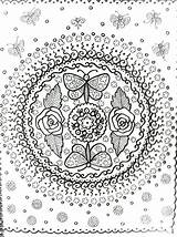 Coloring Pages Mandala Hippie Henna Mandalas Rose Butterflies Roses Zentangle Book Stress Line sketch template