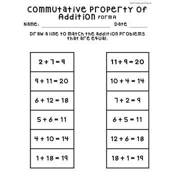 prep commutative property  addition worksheets st grade tpt