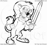 Lion Coloring Outline Sword Holding Illustration Royalty Clipart Rf Lal Perera sketch template