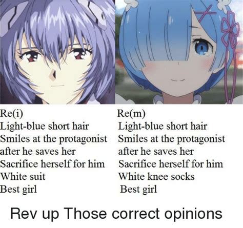 rei rem light blue short hair light blue short hair smiles at the protagonist smiles at the