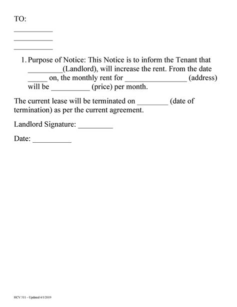 notice of rent increase letter sample collection letter template