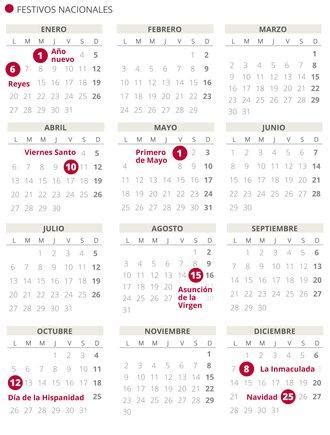 calendario laboral del puentes dias festivos por