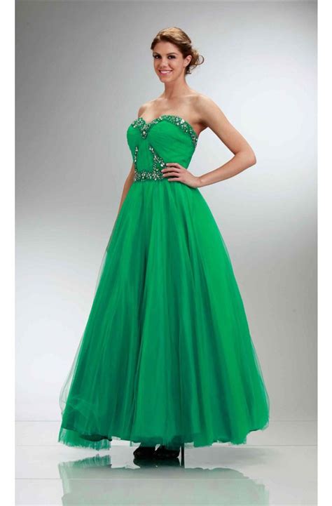 ball gown sweetheart emerald green tulle beaded prom dress
