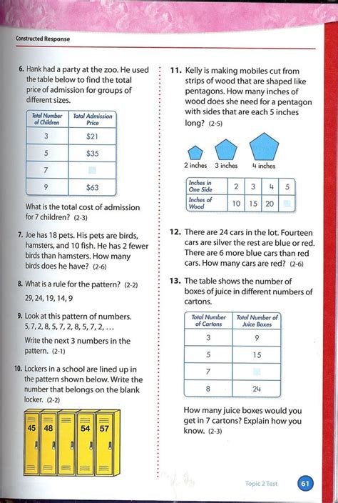 envision math workbook grade  printable pages