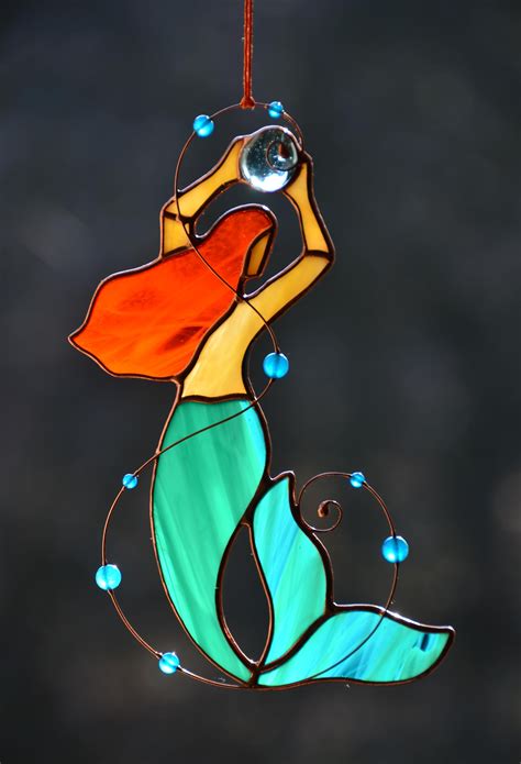 Stained Glass Mermaid Suncatcher Mermaid T Idea Mermaid Window