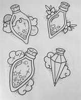 Potion Bottles Tattoos Potions Tatuaggi Tatuaggio Mystical Ttt sketch template
