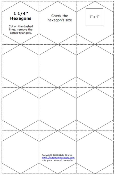 hexagon templates   sizes paper piecing english