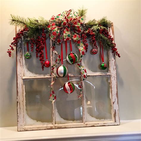 christmas diy vintage window red  green created   husband windowpanecrafts