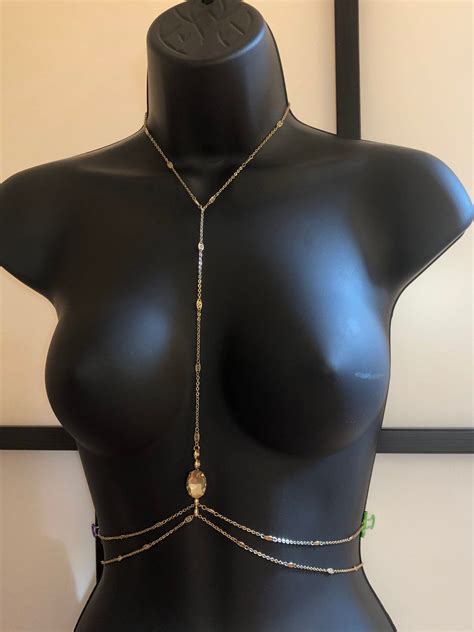gold body chain with rhinestone gold layered body chain gold etsy