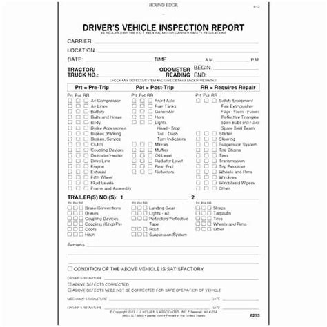 downloadable printable  dot pre trip inspection form