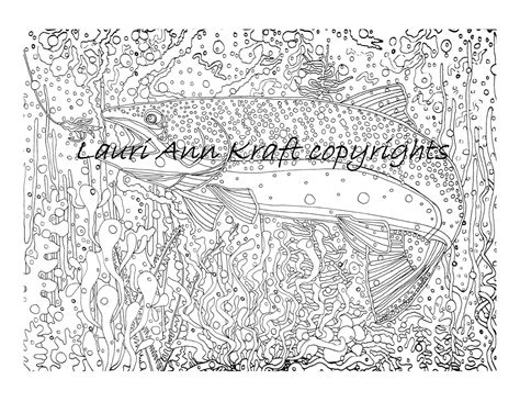 trout fishing printable adult coloring book page instant