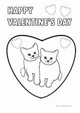 Coloring Valentines Valentine Pages Cards Cute Cat Kittens Heart Happy Drawing Color Kitty Kitten Hearts Puppy Print Hello Fluffy Printable sketch template