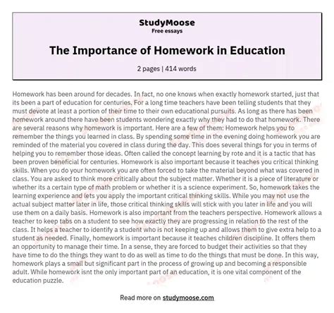 importance  homework  education  essay