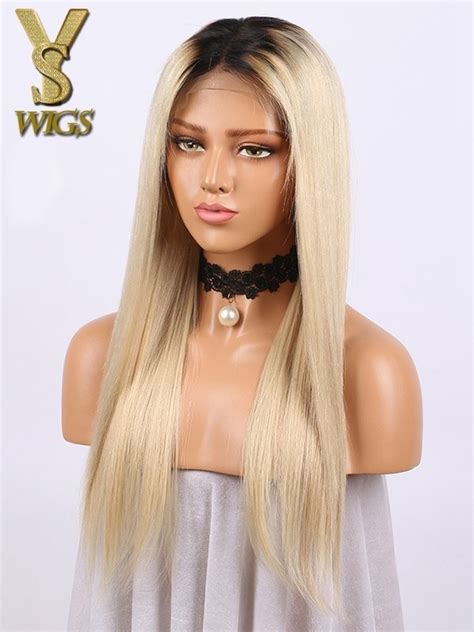 yswigs dark root ombre 613 blonde lace front virgin human hair wigs in