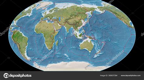 world map winkel tripel projection centered east longitude satellite imagery stock photo