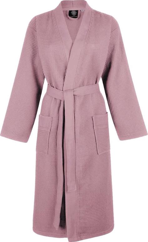 luxe wafel badjas voor sauna wellness oud roze  unisex cozylion bolcom