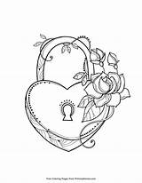 Coloring Pages Heart Lock Adult Valentine Homework Locket Printable Colouring Hearts Print Adults Key Skull Valentines Color Shaped Ebook Books sketch template