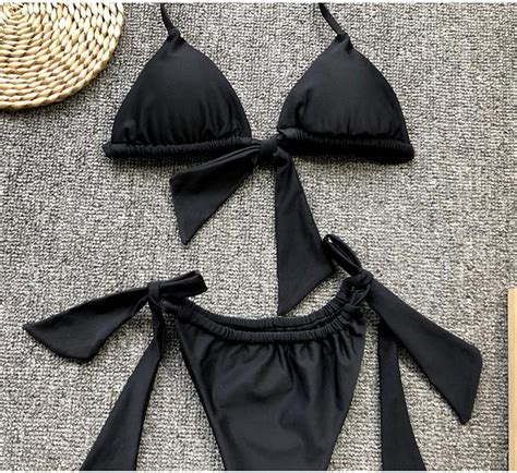 2021 sexy bikini swimwear women summer halter lace up bow push up