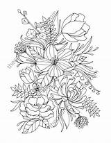 Coloring Adult Pages Flower Drawing Botanical Digital Floral Sheets Adults Colouring Realistic Watercolor Book Books Drawings Pattern Sheet Henna Etsy sketch template