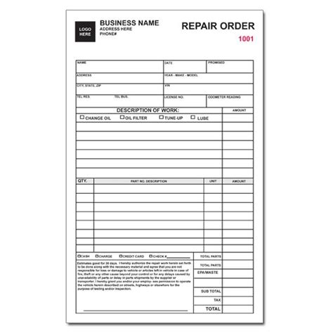 automotive repair order template