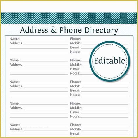 church directory template  address phone directory fillable