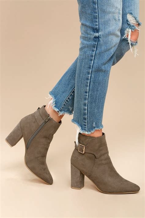 Chic Taupe Booties Ankle Strap Booties Block Heel Boots Lulus
