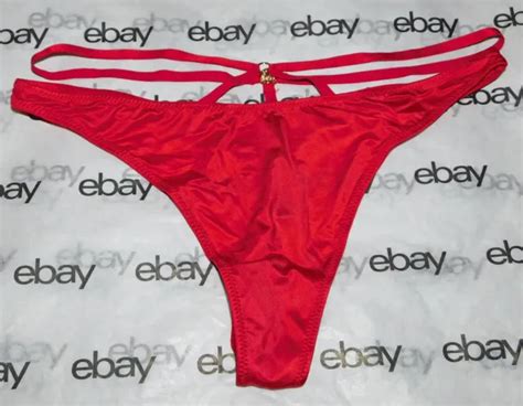 New Victorias Secret Very Sexy Strappy Thong Panty Satin Red Large L